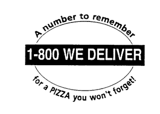 1-800 WE DELIVER: A NUMBER TO REMEMBER FOR A PIZZA YOU WON'T FORGET logo