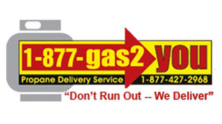 1-877-GAS2 YOU PROPANE DELIVERY SERVICE 1-877-427-2968 "DON'T RUN OUT -- WE DELIVER" logo