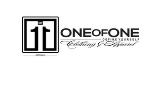 1 OF 1 CLOTHING CO ONEOFONE DEFINE YOURSELF CLOTHING & APPAREL logo