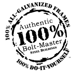 100% ALL-GALVINIZED FRAMES 100%DO-IT-YOURSELF AUTHENTIC 100% BOLT-MASTER STEEL BUILDINGS logo