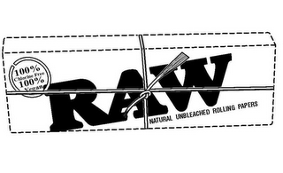 100% CHLORINE FREE 100% VEGAN RAW NATURAL UNBLEACHED ROLLING PAPERS logo