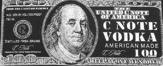 100 FROM THE C NOTE 100 RESERVE ALC. 50% BY VOL./100 PROOF 750 ML RESERVE DISTILLED FROM GRAINS CNOTE N DISTILLED IN THE UNITED STATES OF AMERICA THE UNITED CNOTE OF AMERICA C NOTE VODKA AMERICAN MADE 100 PROOF KEEP IT ONE HUNDRED logo