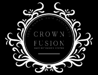100% HUMAN HAIR PROSTHESIS CROWN FUSION HAIR EXTENSION SYSTEM logo