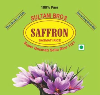 100% PURE THE GRAIN OF LIFE SPECIAL LONG GRAIN RICE SULTANI BROS SAFFRON BASMATI RICE SUPER BASMATI SELLA RICE 1121 logo