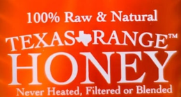 100% RAW & NATURAL TEXAS RANGE HONEY NEVER HEATED, FILTERED OR BLENDED logo