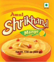 100% VEG AMUL SHRIKHAND MANGO NET WT. 17.6 OZ (500 G) logo