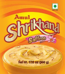 100% VEG AMUL SHRIKHAND SAFFRON NET WT. 17.6 OZ (500 G) logo