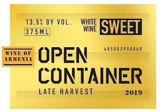 13.5% BY VOL. WHITE WINE SWEET 485003950040 OPEN CONTAINER WINE OF ARMENIA LATE HARVEST 2019 logo