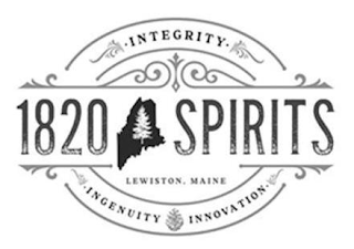 1820 SPIRITS INTEGRITY INGENUITY INNOVATION LEWISTON, MAINE logo