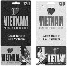 $20 I LOVE VIETNAM PREPAID PHONE CARD GREAT RATE TO CALL VIETNAM logo