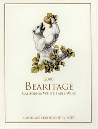 2000 BEARITAGE CALIFORNIA WHITE TABLE WINE GUNDLACH BUNDSCHU WINERY logo