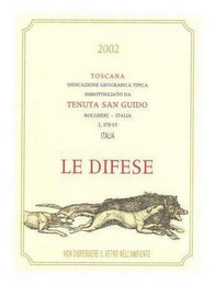 2002 TOSCANA INDICAZIONE GEOGRAFICA TIPICA IMBOTTIGLIATO DA TENUTA SAN GUIDO BOLGHERI - ITALIA L.078-03 ITALIA LE DIFESE 750ML logo
