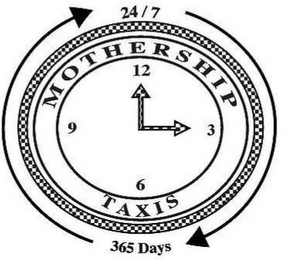 24/7, MOTHERSHIP, 12, 3, 6, 9, TAXIS, 365 DAYS, logo