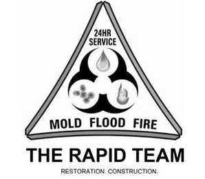 24HR SERVICE MOLD FLOOD FIRE THE RAPID TEAM RESTORATION. CONSTRUCTION. logo