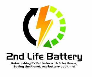 "2ND LIFE BATTERY" "REFURBISHED BATTERIES WITH SOLAR POWER, SAVING THE PLANET, ONE BATTERY AT A TIME!" logo