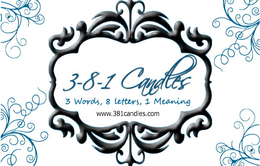 3-8-1 CANDLES 3 WORDS, 8 LETTERS, 1 MEANING WWW.381CANDIES.COM logo