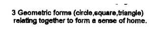 3 GEOMETRIC FORMS (CIRCLE, SQUARE, TRIANGLE) RELATING TOGETHER TO FORM A SENSE OF HOME. logo