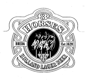 3 HORSES HOLLAND LAGER BEER BREDA EST.1628 logo