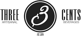 3 THREE CENTS ARTISANAL BEVERAGES EST. 2014 logo
