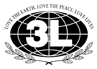 3L LOVE THE EARTH. LOVE THE PEACE. LOVE LIVES logo