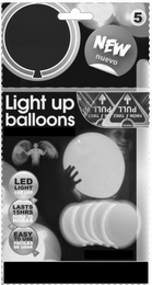 5 NEW NUEVO LIGHT UP BALLOONS LED LIGHTLUZ LED LASTS 15HRS DURA 15 HORAS EASY TO USE FACILES DE USAR TIRON / TIREZ PULL logo