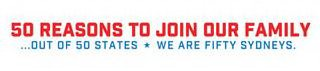 50 REASONS TO JOIN OUR FAMILY...OUT OF 50 STATES WE ARE FIFTY SYDNEYS. logo