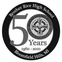 50 YEARS BROTHER RICE HIGH SCHOOL 1960-2010 BLOOMFIELD HILLS, MI SANCTITAS PER SCIENTIAM logo