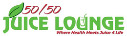 50/50 JUICE LOUNGE WHERE HEALTH MEETS JUICE 4 LIFE logo