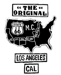 66 THE ORIGINAL 66 ROUTE U S 66 M.C. CAL. AZ. NM. TX. OK. MO. CHI. LOS ANGELES CAL logo