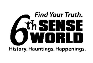 6TH SENSE WORLD FIND YOUR TRUTH. HISTORY. HAUNTINGS. HAPPENINGS. logo