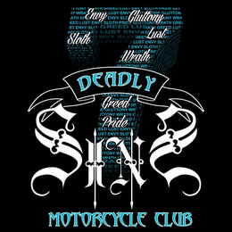 7 DEADLY SINS MOTORCYCLE CLUB ENVY LUSTGREED PRIDE SLOTH WRATH GLUTTONY logo
