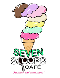 7 SEVEN SCOOPS CAFE' "ICE CREAM AND SWEET TREATS" logo