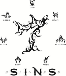 7 SEVEN SIN S LUST WRATH GLUTTONY PRIDE ENVY SLOTH GREED logo