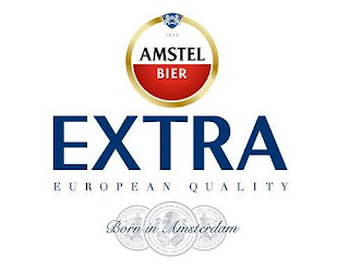A 1870 AMSTEL BIER EXTRA EUROPEAN QUALITY BORN IN AMSTERDAM logo