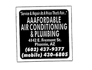 A A A FORDABLE AIR CONDITIONING AND PLUMBING LIC logo