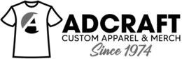 A ADCRAFT CUSTOM APPAREL & MERCH SINCE 1974 logo
