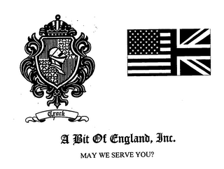 A BIT OF ENGLAND, INC. MAY WE SERVE YOU? CROCK logo