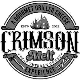 A GOURMET GRILLED CHEESE ESTD 2022 CRIMSON MELT USAF VETERAN OWNED EXPERIENCE logo
