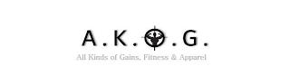 A . K . O . G . ALL KINDS OF GAINS, FITNESS & APPAREL logo
