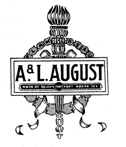 A. & L. AUGUST $15.00 MAIN AS SEVENTH 1881 FORT WORTH TEXAS logo