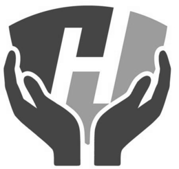 A PAIR OF HANDS HOLDING A SHIELD WITH THE LETTER H ON THE SHIELD logo