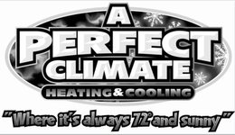 A PERFECT CLIMATE HEATING & COOLING "WHERE IT'S ALWAYS 72° AND SUNNY" logo