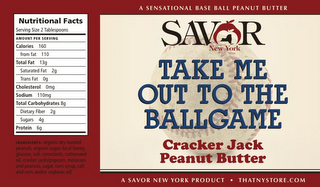 A SENSATIONAL BASE BALL PEANUT BUTTER SAVOR NEW YORK TAKE ME OUT TO THE BALLGAME CRACKER JACK PEANUT BUTTER A SAVOR NEW YORK PRODUCT THATNYSTORE.COM logo