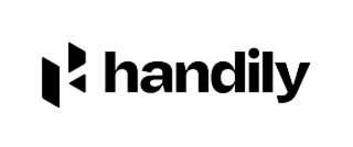 A STYLIZED LETTER H USING GEOMETRIC SHAPES WITH THE WORD HANDILY FOLLOWING IT. logo
