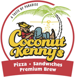 A TASTE OF PARADISE COCONUT KENNY'S PIZZA · SANDWICHES PREMIUM BREW logo
