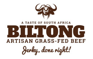 A TASTE OF SOUTH AFRICA BILTONG ARTISAN GRASS-FED BEEF JERKY, DONE RIGHT! logo