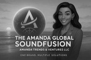 A THE AMANDA GLOBAL SOUNDFUSION AMANDA TRENDS & VENTURES LLC ONE BRAND. MULTIPLE SOLUTIONS logo