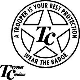 A TROOPER IS YOUR BEST PROTECTION TC WEAR THE BADGE TROOPER CONDOM logo