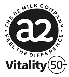 A2 · THE A2 MILK COMPANY · FEEL THE DIFFERENCE VITALITY 50+ logo