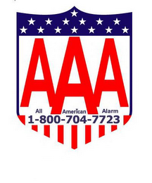AAA ALL AMERICAN ALARM 1-800-704-7723 logo